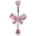 Sterling Silver Butterfly Dangle Drop CZ Crystal Belly Bars 1.6mm / 14G - Various Colours ‐ Quality tested by Sheffield Assay Office England