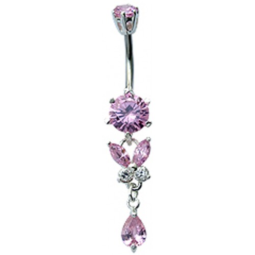Sterling Silver Drop Dangle Butterfly CZ Crystal Belly Bars 1.6mm / 14G - Various Colours ‐ Quality tested by Sheffield Assay Office England