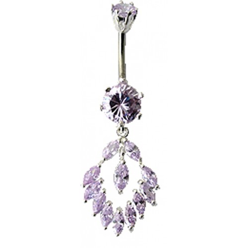 Sterling Silver Fancy Chandelier Dangle CZ Crystal Belly Bars 1.6mm / 14G - Various Colours ‐ Quality tested by Sheffield Assay Office England