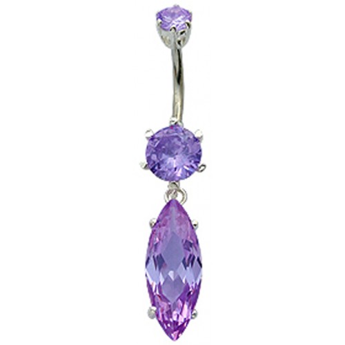 Sterling Silver Marquise Cut Drop Dangle CZ Crystal Belly Bars 1.6mm / 14G - Various Colours ‐ Quality tested by Sheffield Assay Office England