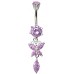 Sterling Silver Belly Bars 1.6mm / 14G with Butterfly Drop Dangle CZ Crystals - Various Colours ‐ Quality tested by Sheffield Assay Office England
