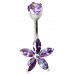 Sterling Silver Flower Belly Bar Surgical Steel Size 8mm with CZ Crystals - Various Colours ‐ Quality tested by Sheffield Assay Office England