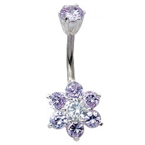 Sterling Silver Daffodil Flower CZ Crystal Belly Bars 1.6mm / 14G - Various Colours ‐ Quality tested by Sheffield Assay Office England