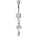 Sterling Silver Beautiful Dangle Belly Bar Studded with CZ Crystals - Various Colours ‐ Quality tested by Sheffield Assay Office England