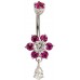 Sterling Silver Daffodil Drop Flower CZ Crystal Belly Bars 1.6mm / 14G - Various Colours ‐ Quality tested by Sheffield Assay Office England