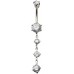 Sterling Silver Dangle Belly Bars with Round CZ Crystals - Various Colours ‐ Quality tested by Sheffield Assay Office England