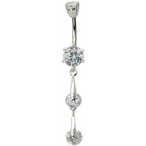 Sterling Silver and Surgical Steel Belly Bars with Dangle Round CZ Crystals - Various Colours ‐ Quality tested by Sheffield Assay Office England