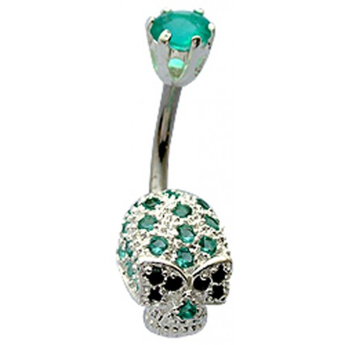 Sterling Silver Skull CZ Crystal Studded Belly Bars 1.6mm / 14G - Various Colours ‐ Quality tested by Sheffield Assay Office England