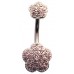 Sterling Silver Double Petunia Flower CZ Crystal Studded Belly Bars 1.6mm / 14G - Various Colours ‐ Quality tested by Sheffield Assay Office England