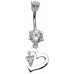 Sterling Silver Dangle Heart Belly Bars with CZ Crystals - Various Colours ‐ Quality tested by Sheffield Assay Office England