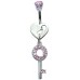 Silver Dangle Key and Heart Belly Bars with Round CZ Crystals - Various Colours ‐ Quality tested by Sheffield Assay Office England