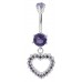 Sterling Silver Heart Shape Drop CZ Crystal Studded Belly Bars 1.6mm / 14G - Various Colours ‐ Quality tested by Sheffield Assay Office England