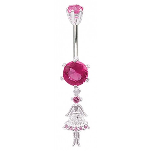 Sterling Silver Ballerina Belly Bars with CZ Crystals - Various Colours ‐ Quality tested by Sheffield Assay Office England