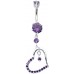 Silver Heart Dangle Belly Bars with CZ Crystal Stone - Various Colours ‐ Quality tested by Sheffield Assay Office England
