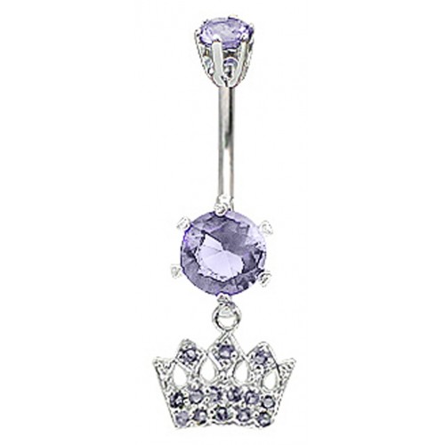 Crown Design Belly Bars in Silver Studded with CZ Crystals - Various Colours ‐ Quality tested by Sheffield Assay Office England