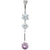Silver Round Drop Dangle Belly Bars with CZ Crystals - Various Colours ‐ Quality tested by Sheffield Assay Office England