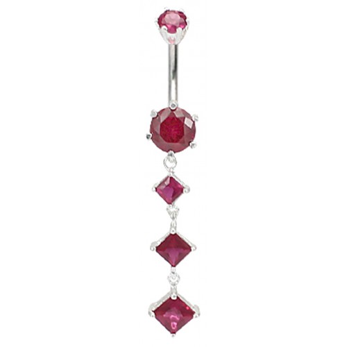 Sterling Silver Diamond Shape 3 Drop Dangle CZ Crystal Belly Bars 1.6mm / 14G - Various Colours ‐ Quality tested by Sheffield Assay Office England