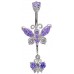 Butterfly Drop Belly Bars in Silver with CZ Crystal - Various Colours ‐ Quality tested by Sheffield Assay Office England