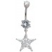 Sterling Silver Star Shape Dangle CZ Crystal Belly Bars 1.6mm / 14G - Various Colours ‐ Quality tested by Sheffield Assay Office England