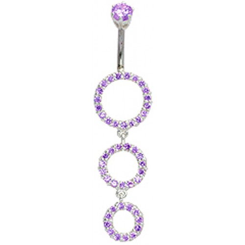 Sterling Silver Round Ring Bellybar Studded with CZ Crystals - Various Colours ‐ Quality tested by Sheffield Assay Office England