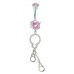 Sterling Silver Handcuff Chain Dangle Belly Bar with CZ Crystals - Various Colours ‐ Quality tested by Sheffield Assay Office England