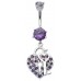 Heart & Key Belly Belly Bars in Silver with CZ Crystals - Various Colours ‐ Quality tested by Sheffield Assay Office England