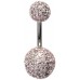 Sterling Silver Round Belly Bar Studded with CZ Crystals - Various Colours ‐ Quality tested by Sheffield Assay Office England