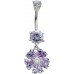 Sterling Silver Malva Flower Dangle CZ Crystal Belly Bars 1.6mm / 14G - Various Colours ‐ Quality tested by Sheffield Assay Office England