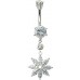 Sterling Silver Dangle Sun Flower Belly Bar Made Of CZ Crystals - Various Colours ‐ Quality tested by Sheffield Assay Office England