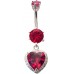 Sterling Silver Heart Dangle CZ Crystal Studded Belly Bars 1.6mm / 14G - Various Colours ‐ Quality tested by Sheffield Assay Office England