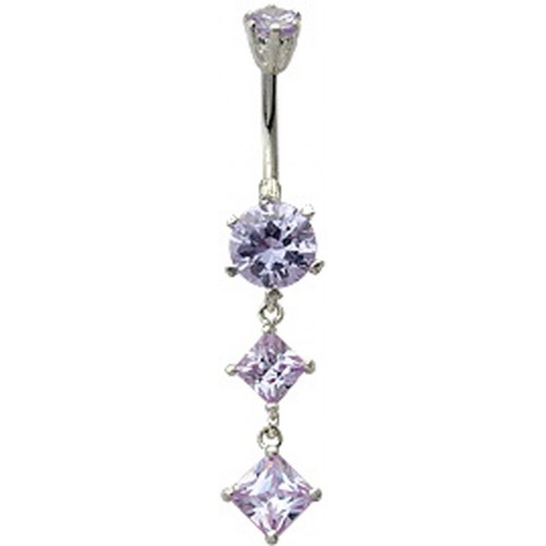 Sterling Silver Dangle Diamond Shape Drop Belly Bar Made Of CZ Crystals - Various Colours ‐ Quality tested by Sheffield Assay Office England