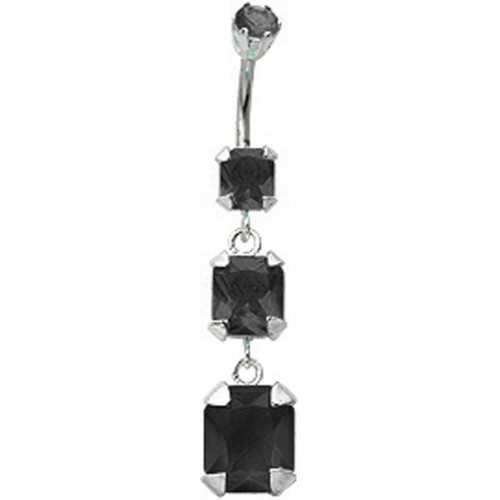 Sterling Silver Dangle Square Shape Drop Belly Bar Made Of CZ Crystals - Various Colours ‐ Quality tested by Sheffield Assay Office England