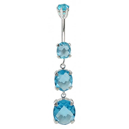 Sterling Silver Dangle Oval Shape Drop Belly Bar Made Of CZ Crystals - Various Colours ‐ Quality tested by Sheffield Assay Office England