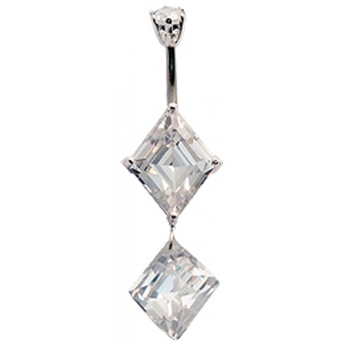 Sterling Silver Diamond Shape Dangle CZ Crystal Belly Bars 1.6mm / 14G - Various Colours ‐ Quality tested by Sheffield Assay Office England