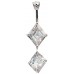 Sterling Silver Diamond Shape Dangle CZ Crystal Belly Bars 1.6mm / 14G - Various Colours ‐ Quality tested by Sheffield Assay Office England