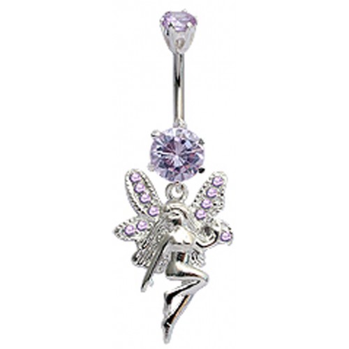Sterling Silver Fairy Nymph CZ Crystal Studded Belly Bars 1.6mm / 14G - Various Colours ‐ Quality tested by Sheffield Assay Office England