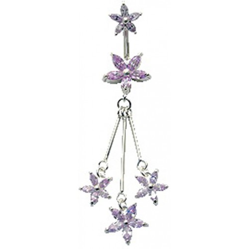 Sterling Silver Full Set Beautiful Flower Belly Bar Made Of CZ Glass Stone Crystals - Various Colours ‐ Quality tested by Sheffield Assay Office England
