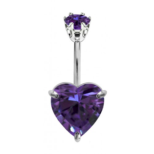 Sterling Silver Solitaire Heart CZ Crystal Belly Bars 1.6mm / 14G - Various Sizes and Colors ‐ Quality tested by Sheffield Assay Office England