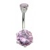 Sterling Silver Solitaire Round Size 8mm - 12mm CZ Crystal Belly Bars 1.6mm / 14G - Various Colours ‐ Quality tested by Sheffield Assay Office England