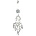 Sterling Silver Dangle Chandelier Belly Bars with CZ Crystals - Various Colours ‐ Quality tested by Sheffield Assay Office England