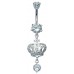 Silver Crown Belly Bars with Round Drop CZ Crystal ‐ Quality tested by Sheffield Assay Office England