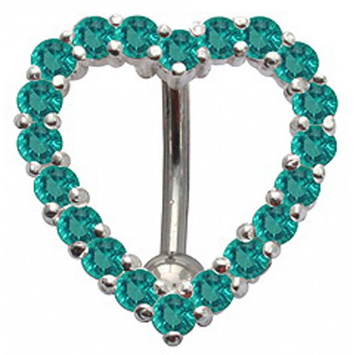 Sterling Silver Heart Shape CZ Crystal Studded and Reverse Lock Belly Bars 1.6mm / 14G - Various Colours ‐ Quality tested by Sheffield Assay Office England