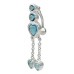 Silver Heart Dangle Belly Bars Reverse  with CZ Crystal - Various Colours ‐ Quality tested by Sheffield Assay Office England