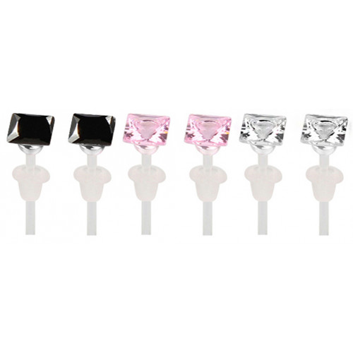 Solitaire Square Plastic Post Stud Earrings 