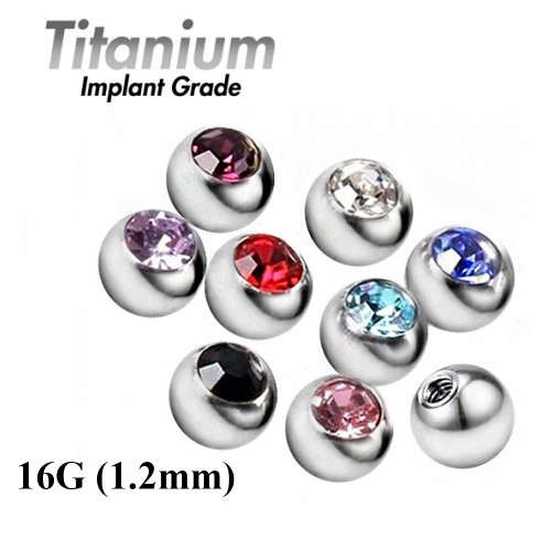 Titanium Implant Grade Threaded Gem Balls 16G (1.2mm) - AAA Laser Cut Crystals