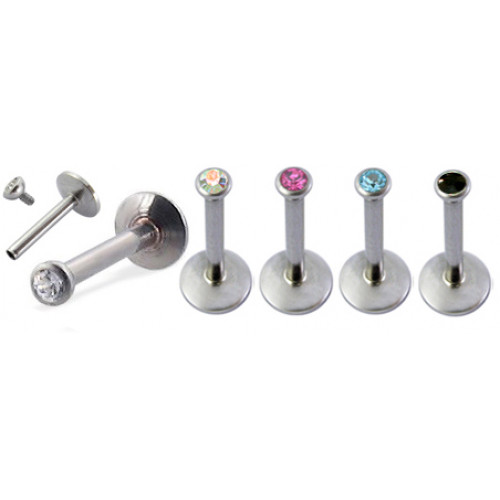 Surgical Steel 316L Internally Threaded Labret With Gem Ball - AAA Laser Cut Crystals - 1.2/ 1.6MM (16G & 14G) ‐ Quality tested by Sheffield Assay Office England