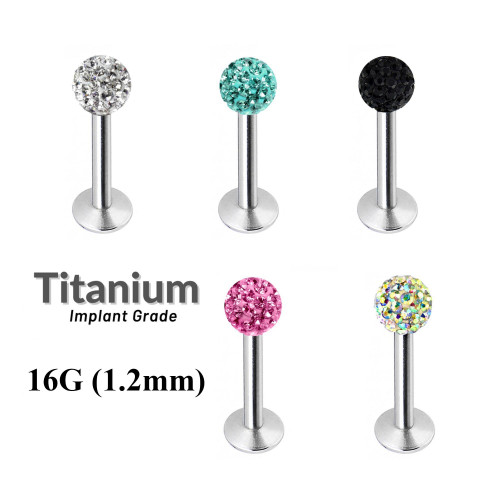 Titanium Multi Crystal Labret 16G - Swarovski Crystals - Epoxy Coated ‐ Quality tested by Sheffield Assay Office England