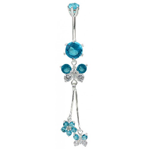 Sterling Silver Butterfly Dangle Belly Bars with Made Of CZ Crystals - Various Colours ‐ Quality tested by Sheffield Assay Office England