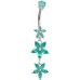 Sterling Silver Triple Dangle Flower Belly Bars with CZ Crystal - Various Colours ‐ Quality tested by Sheffield Assay Office England