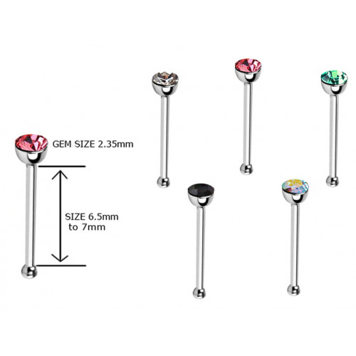 Surgical Steel 316L Nose Pins / Studs - 20g (0.8MM) - BEZEL SET AAA CZ CRYSTAL ‐ Quality tested by Sheffield Assay Office England
